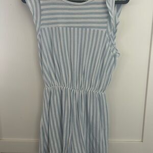 Caution To The Wind Light Blue & White Striped Sleeveless Romper